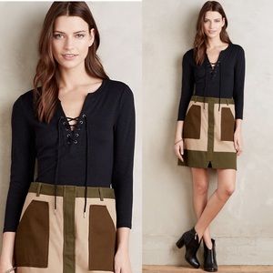 Anthropologie Deletta Black Lace-Up Ribbed Tee L